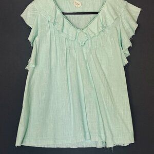 1.4.3. Story Mint V Neck Raw Edge Flutter Sleeve Large